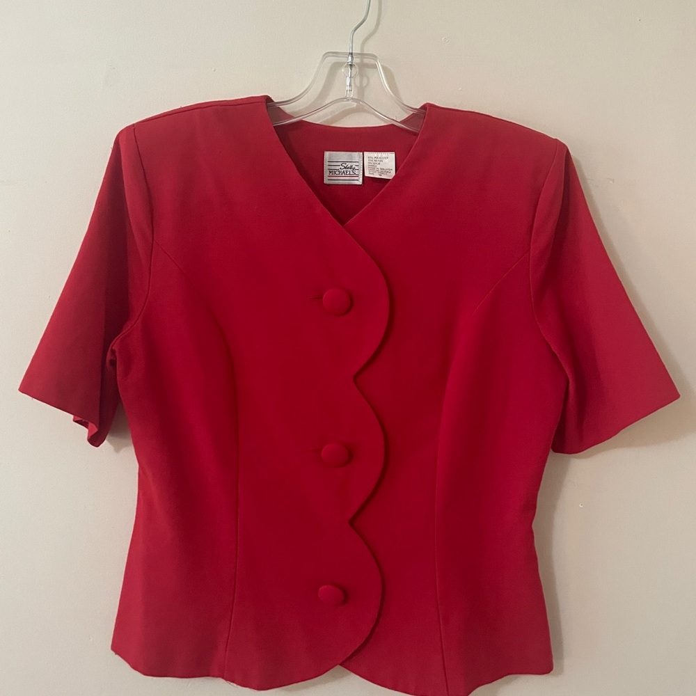 Retro Vintage 1980’s 1990’s 3 button Scalloped Structured Jacket/ Top/ Blazer